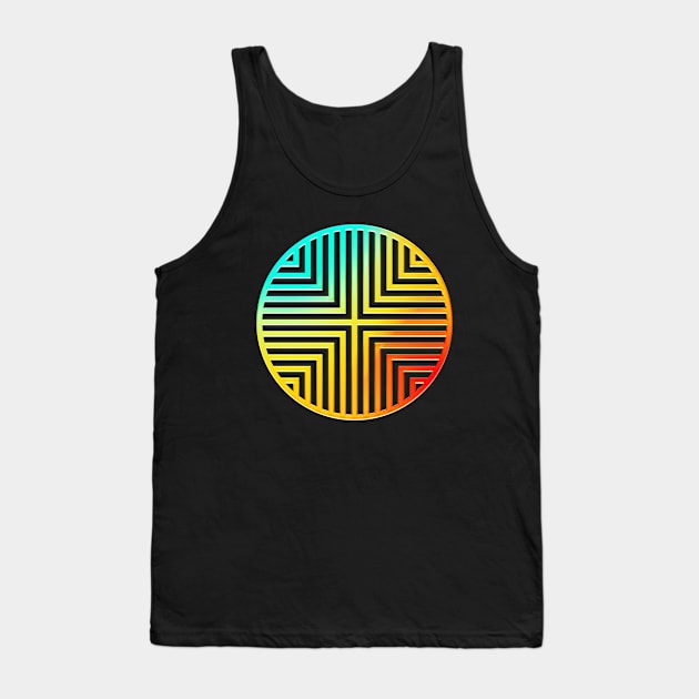 Neon Geometric Glyph Mandala Sigil Rune Sign Seal Cyan Red and Yellow  -  045 Tank Top by Holy Rock Design